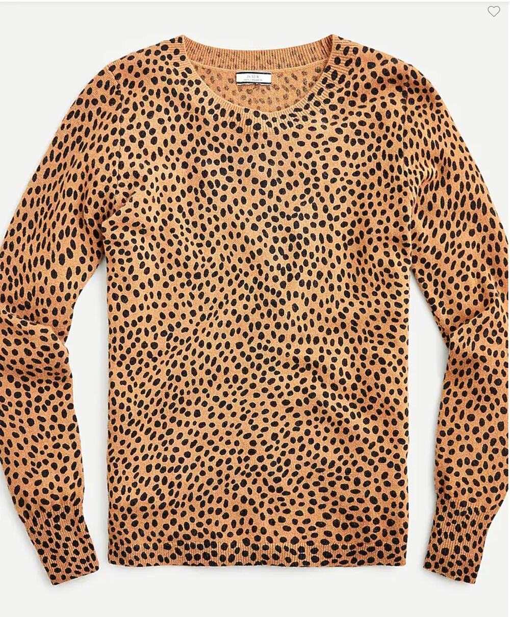 J.CREW Brown Animal Dot Print 100% Cashmere Crewneck Sweater // XS